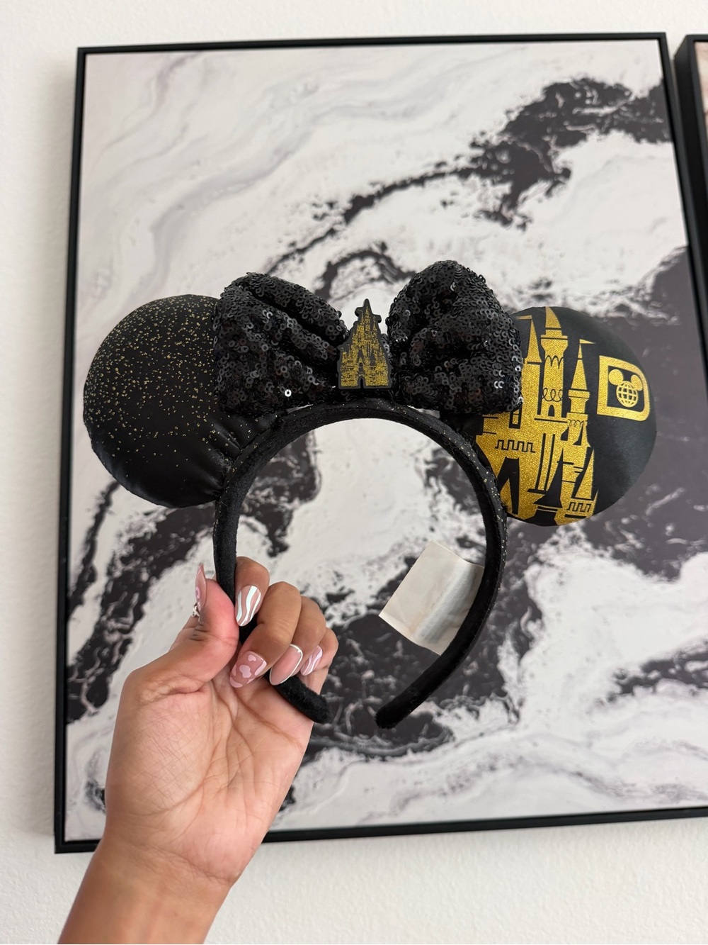 Disney Black and Gold Castle Sequin Minnie Ears Headband